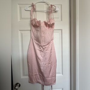 House of CB Alma Blush Pink Satin Corset Midi Dress